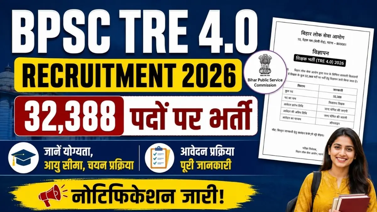 BPSC TRE 4.0 Recruitment 2026: 32,388 पदों पर भर्ती का नोटिफिकेशन जारी, जानें योग्यता और आवेदन प्रक्रिया