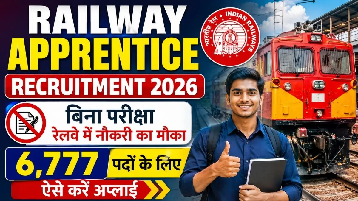 Railway Apprentice Recruitment 2026: रेलवे में 6,777 पदों पर भर्ती, 10वीं + ITI पास करें ऑनलाइन आवेदन